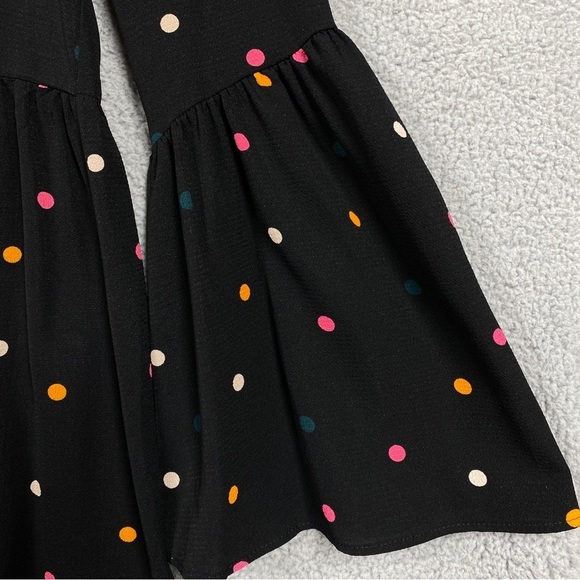 NEW ASOS Fluted Bell Sleeve Polka Dot Skater Dress Black Semi Sheer Size 4 - Picture 2 of 7
